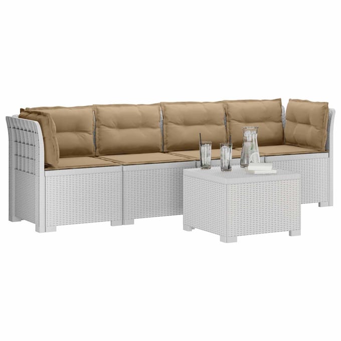 vidaXL - 4-Zits - Tuin - Sofa - met - Kussens - Rieten - Look - PP - Wit