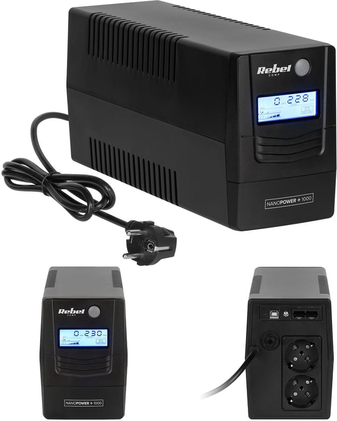 Rebel Nanopower Plus - UPS Zasilacz - 1000VA - 600W - LCD Display