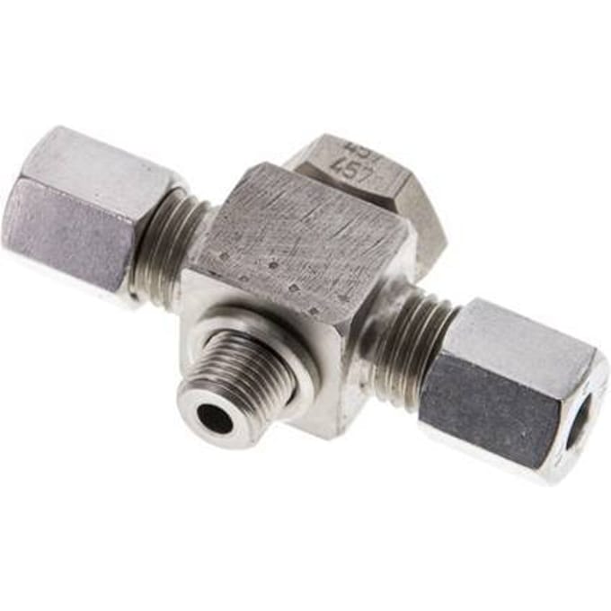 6L & G1/8'' RVS T-Draaidoorvoer Snijringkoppeling Buitendraad 315bar ISO 8434-1