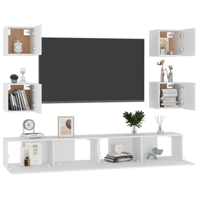 vidaXL - 6-delige - Tv-meubelset - bewerkt - hout - wit