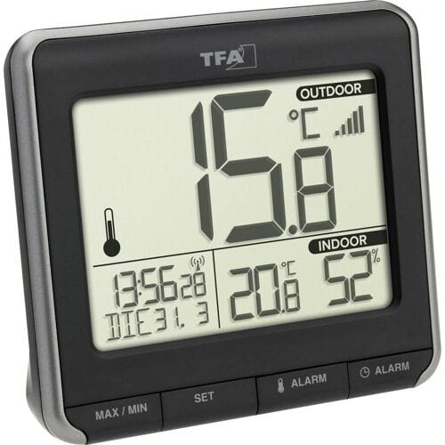 TFA Dostmann PRIO 30.3069.01 Draadloze thermometer digitaal Zwart, Wit