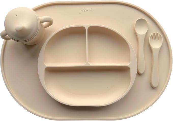 4-delig Servies set – Kraamcadeau – Siliconen - Kinderservies - Beige