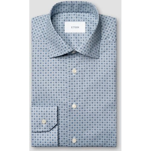 Eton Overhemd Micro Abstract Floral Pattern Signature Twill Organic Cotton Blauw / male