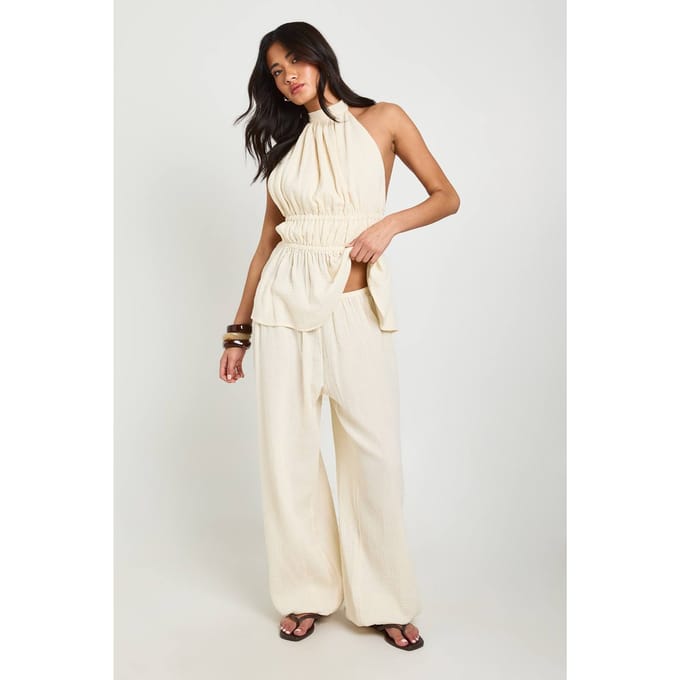 boohoo Dames Kaaslinnen Ballonpijp Broek | Ecru | Maat: 36