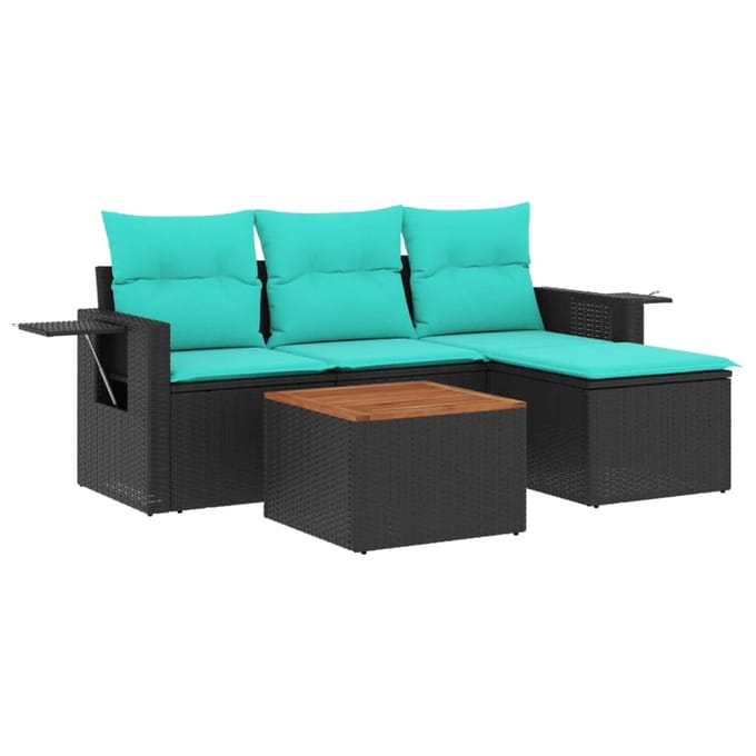 vidaXL - 5-delige - tuinbankset - met - kussens - van - zwart - polyrotan
