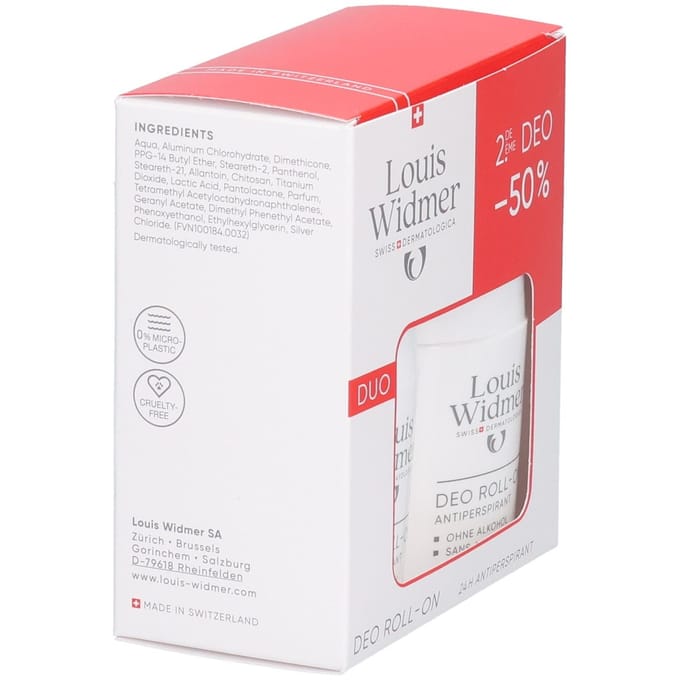 Louis Widmer Deo Roll-On Antiperspirant - 2 x 50 ml PROMO - met parfum