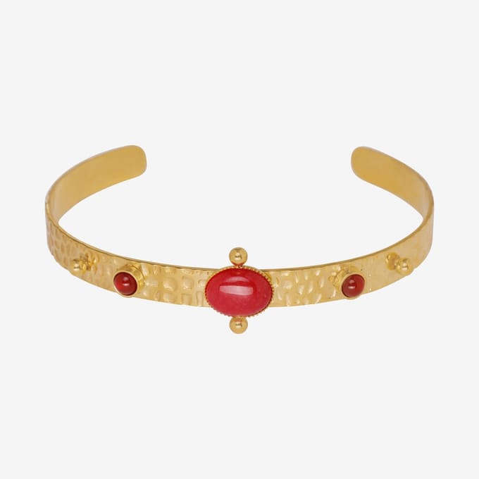 Essenza Large Red Stone Bangle Bracelet Gold