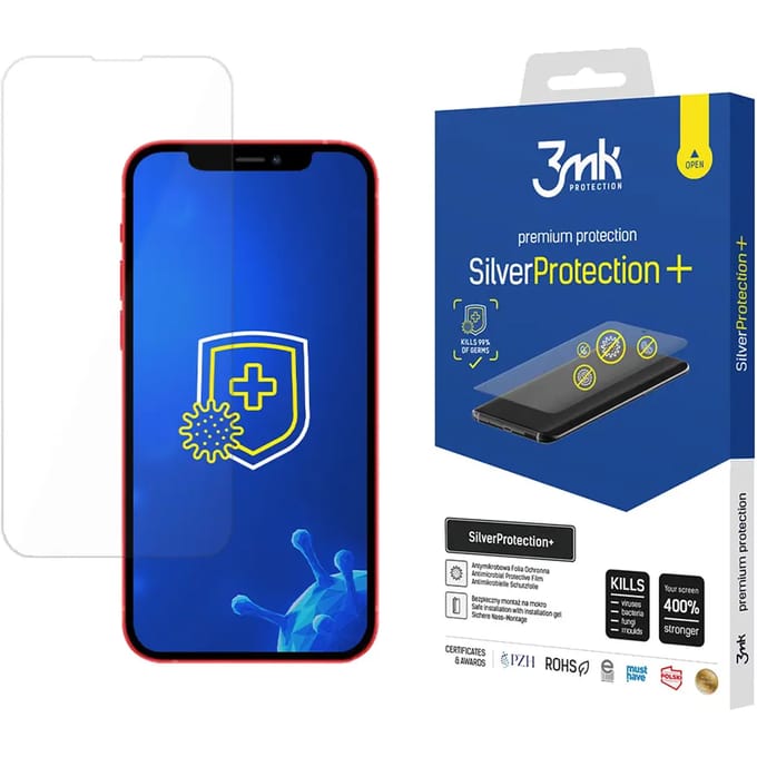 3mk Screen Protector for iPhone 13 Mini Antibacterial Screen for Gamers from the Silver Protection+ series