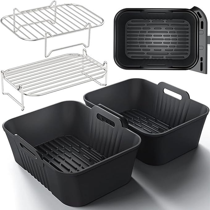 Heteluchtfriteuse Accessoires - Bakvormen Grillroosters - Meer Kookopties - Stapelbaar Ontwerp - 4 Stuks - Zwart