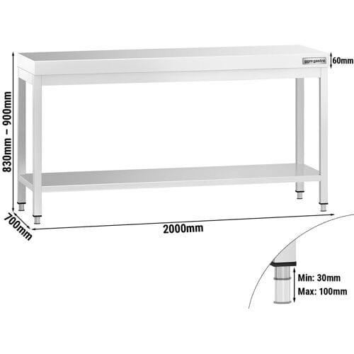 GGM Gastro RVS werktafel PREMIUM - 2000x700mm - met onderschap zilver