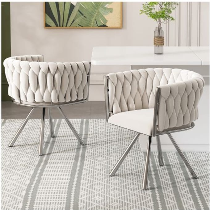 Chaise de salle à manger - MUVOE - Velours - Pivotante 360° - Ergonomique - Lot de 2 beige