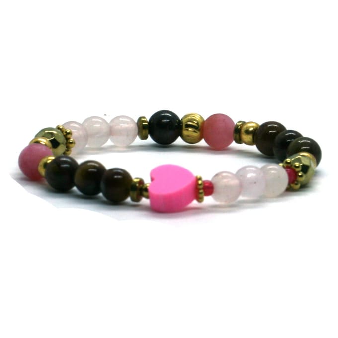 Meisjes armband hartje rozenkwarts rvs 6 mm