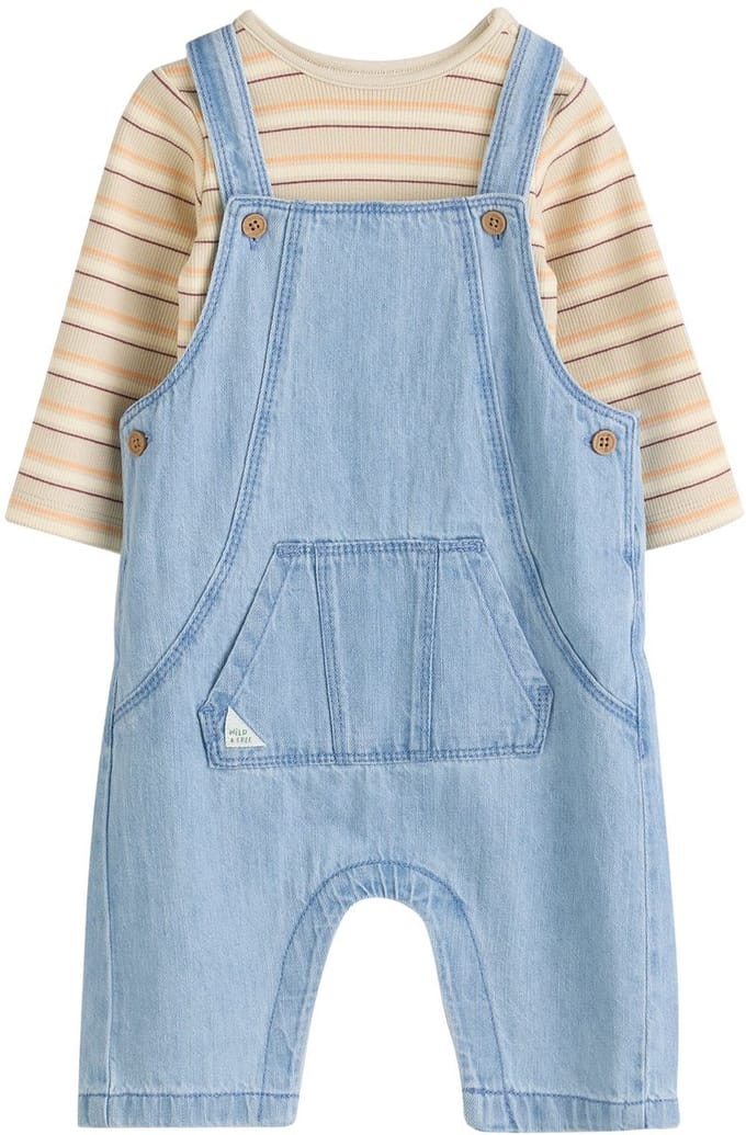Next - Jongens - Set voor baby's van denim tuinbroek en rompertje - Blauw