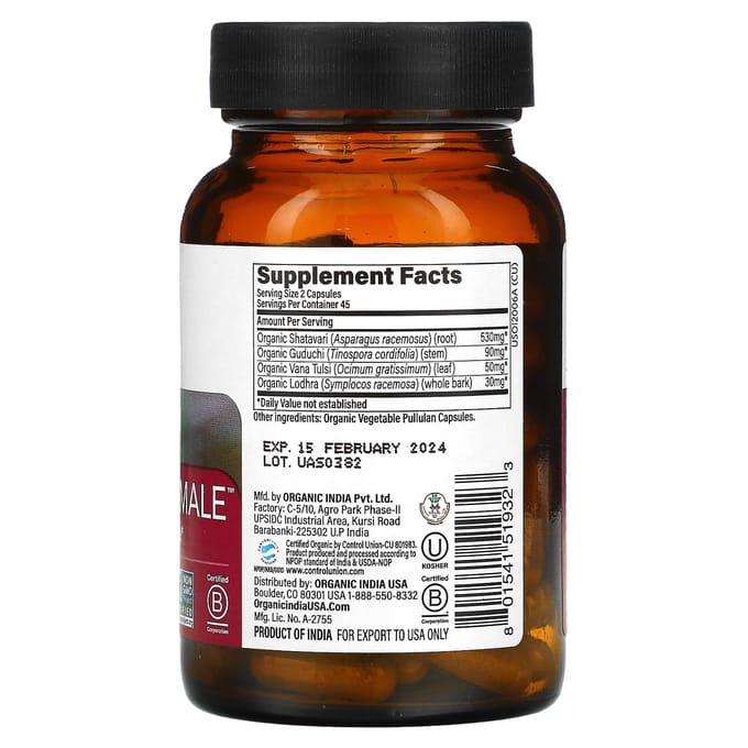Organic India, Essentieel Vrouwelijk, Hormoonbalans, 90 Plantaardige Capsules