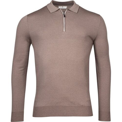 Thomas Maine Trui Pullover Polo Half Zip Collar Single Knit Taupe / male