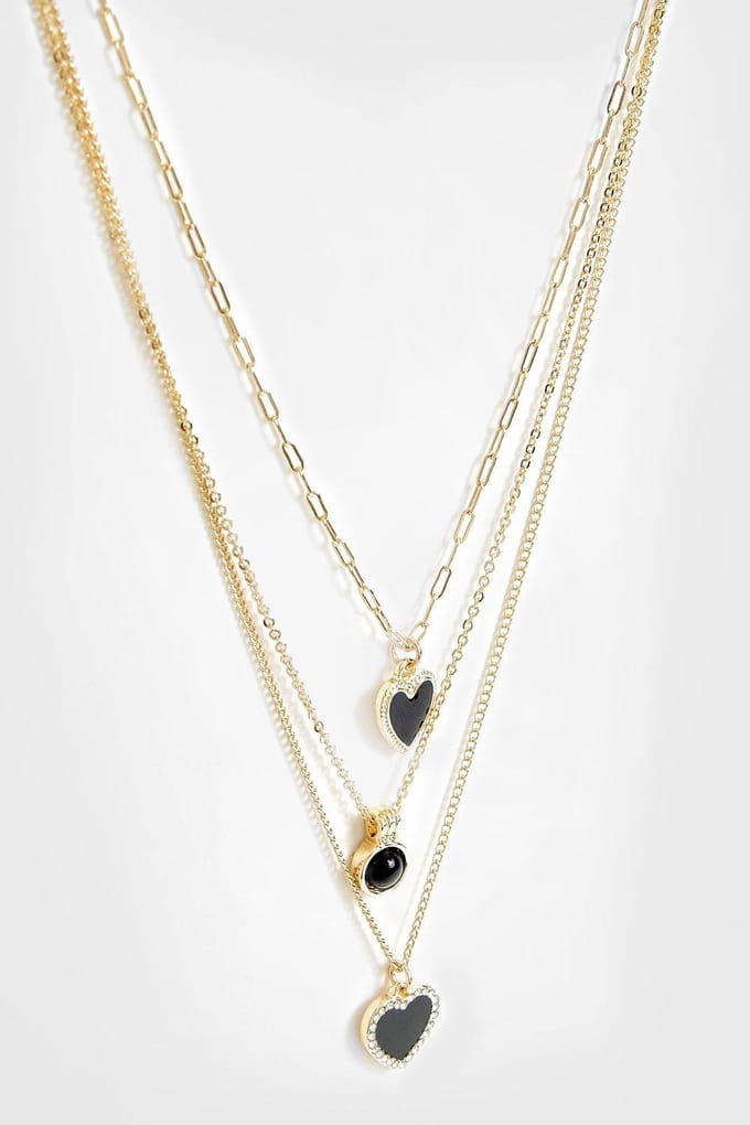 boohoo Dames Drieketen Hartbedelketting | Goud