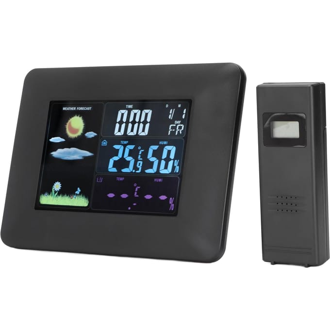 Digitaal Draadloos Weerstation Binnen Buiten Thermometer met Sensor Temperatuur Vochtigheid EU Plug black