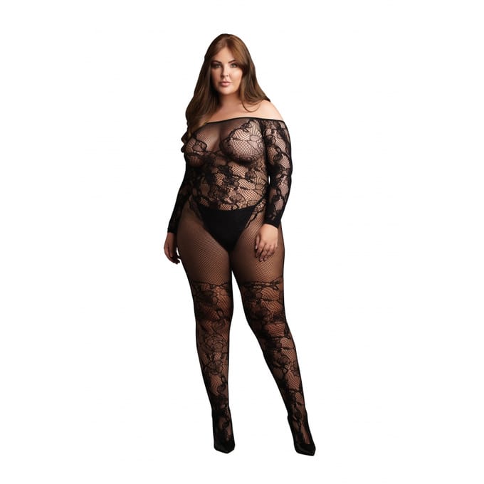 Bodystocking met off-shoulder lange mouwen - Plus Size