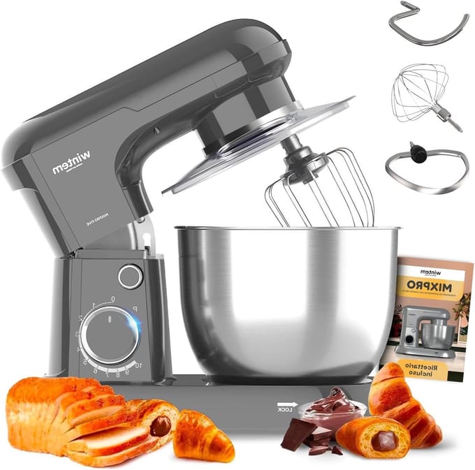 Planeetmixer - Keukenmachine - Bakken en mengen - Stille werking - 5 liter kom - Grijs