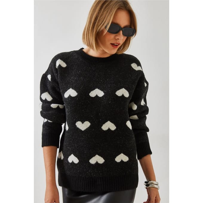 Acryl Crew Neck Trui met Hartpatroon