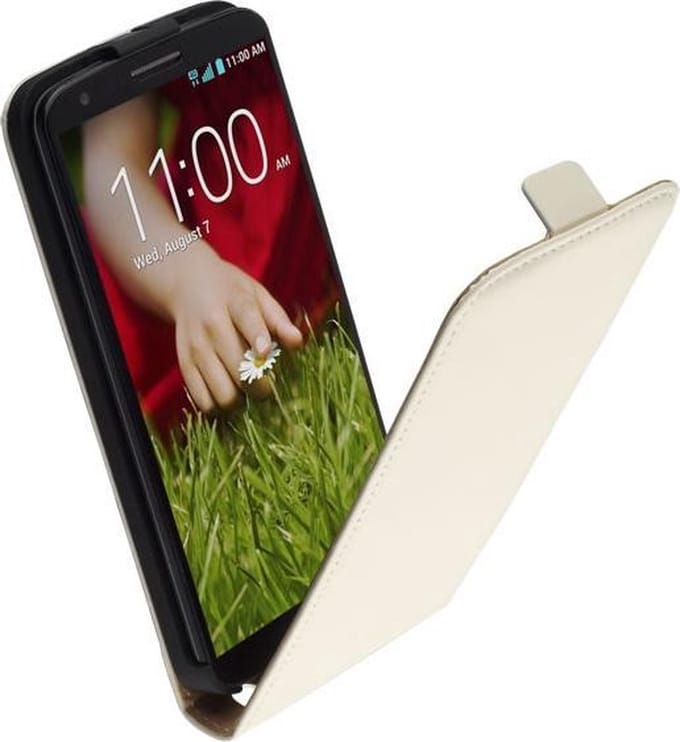 LELYCASE Flip Case Lederen Hoesje LG G2 Wit