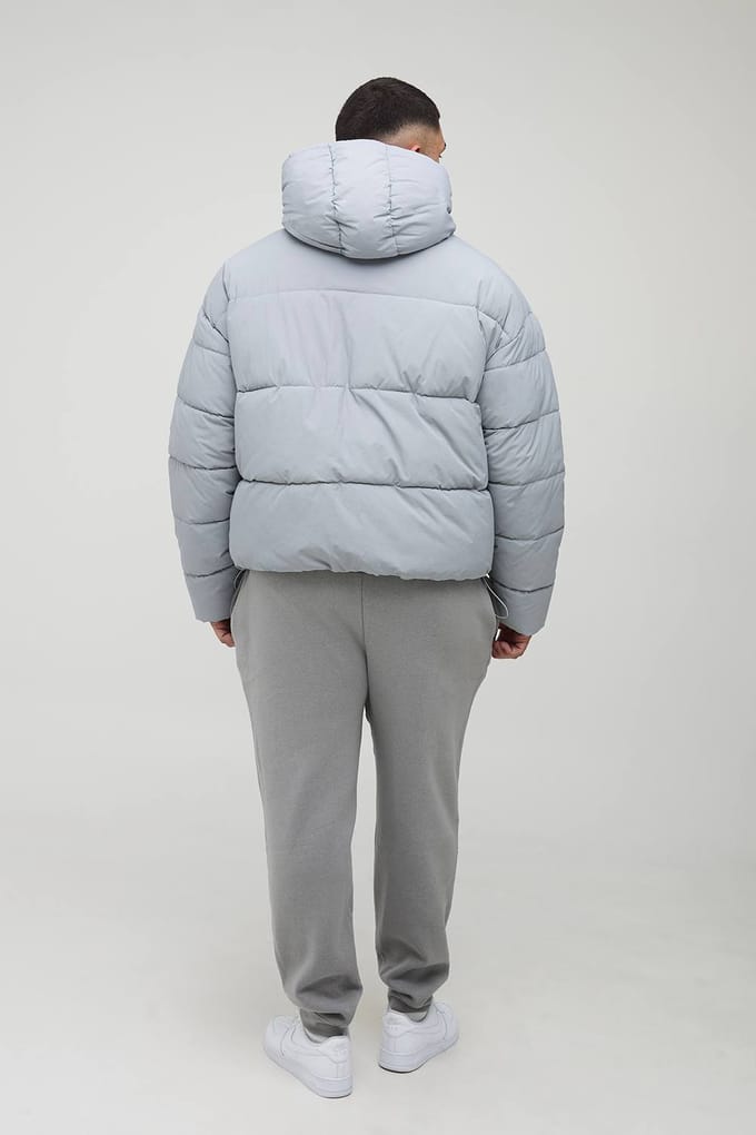 Plus Boxy Gerimpelde Nylon Puffer in Lichtgrijs | Light Grey | Size 2XL