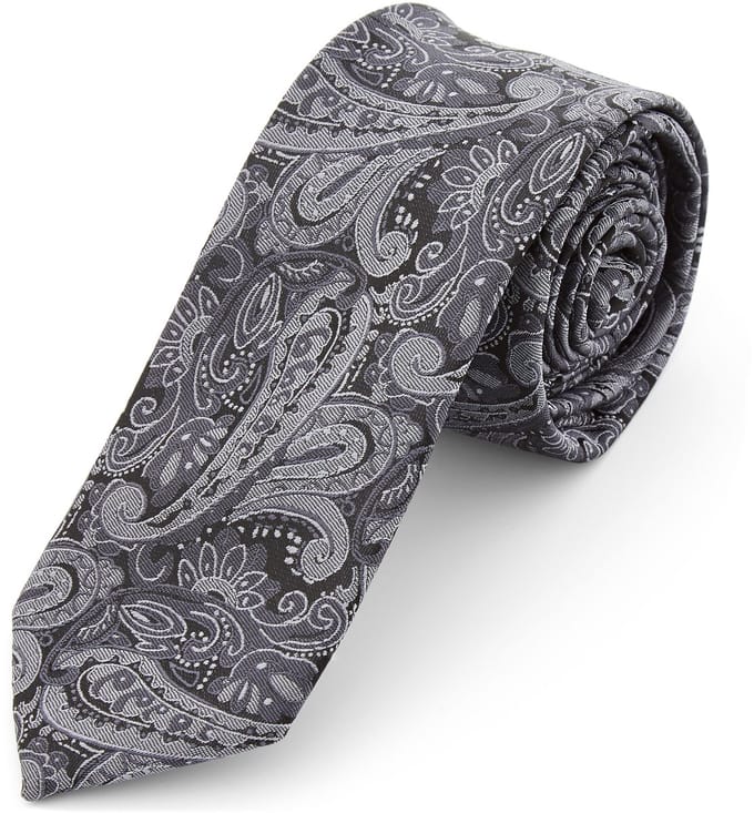 Zilvergrijze Paisley Katoenen Stropdas