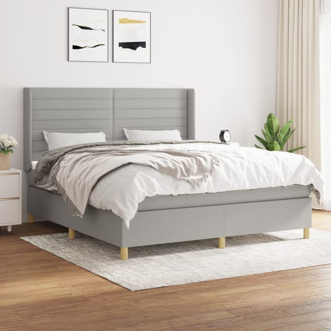 vidaXL - Boxspring - met - matras - stof - lichtgrijs - 180x200 - cm