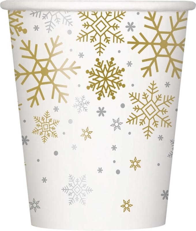 Feestbekers Holiday Snowflakes 250 ml 8 Stuks Wit