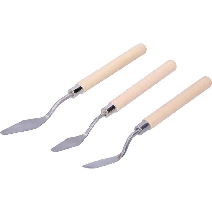 3 stuks Paletmes Set Houten Handvat Olieverf Apparaat Kunst Verfschraper Tekengereedschap beige