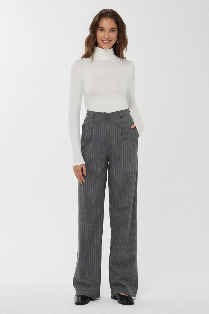 Hoge Taille Gestreepte Rechte Pantalon