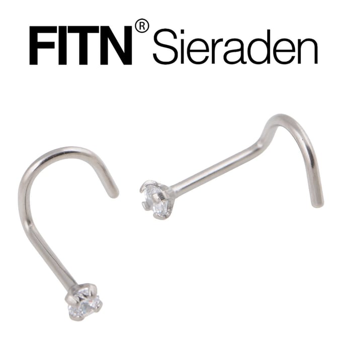 FITN-NSFC-Titanium Neuspiercing met Kristal -Zilver Kleurige-0.8*6.5*2mm-Piercing Neuspiercing
