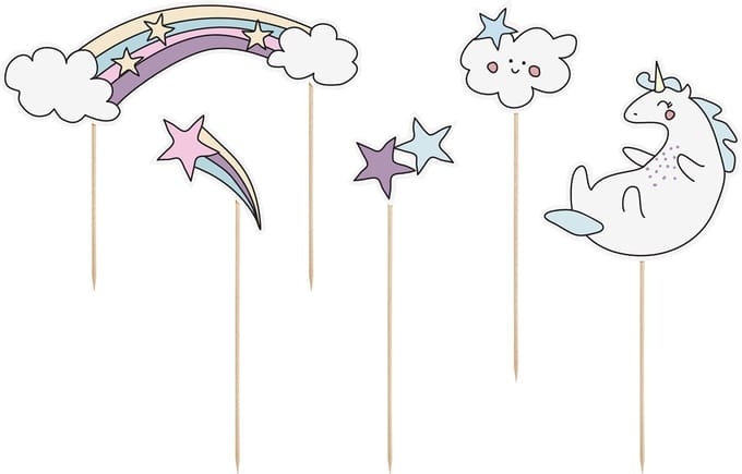 PartyDeco Cake Toppers Unicorn Set/5