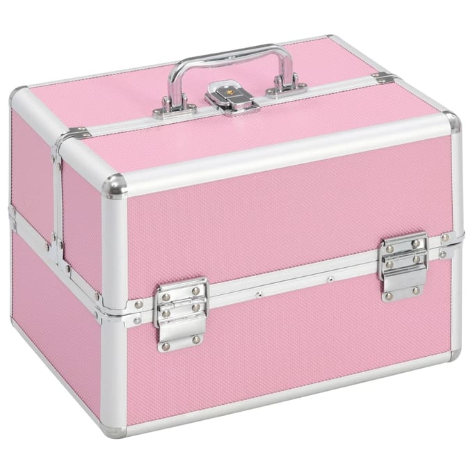 vidaXL - Make-up - koffer - 22x30x21 - cm - aluminium - roze