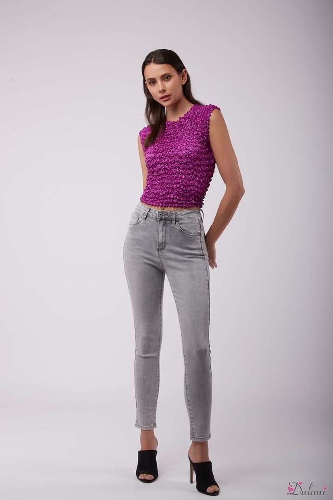 Broek Toxik3 hoge taille slim jeans grijs H2598-5