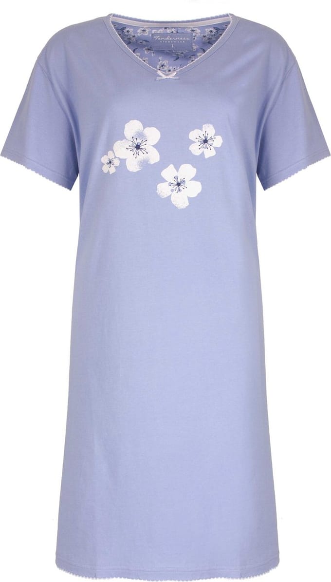 Tenderness Dames Nachthemd - Bloemenprint - Licht Blauw - Maat S