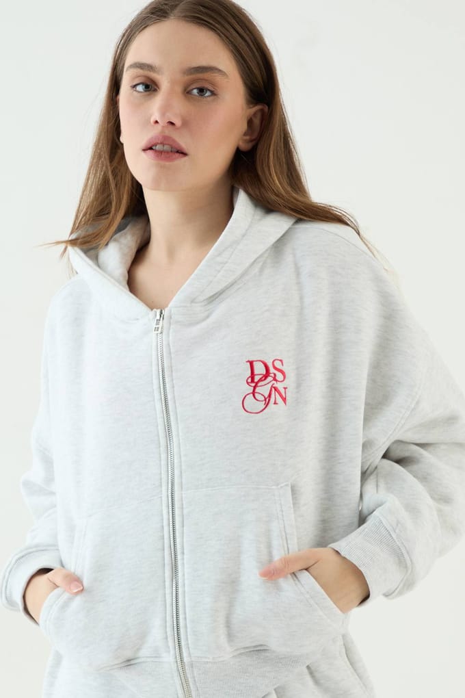 Dames Dsgn Studio Boxy Crop Hoodie Met Rits | Asgrijs | Maat: Medium