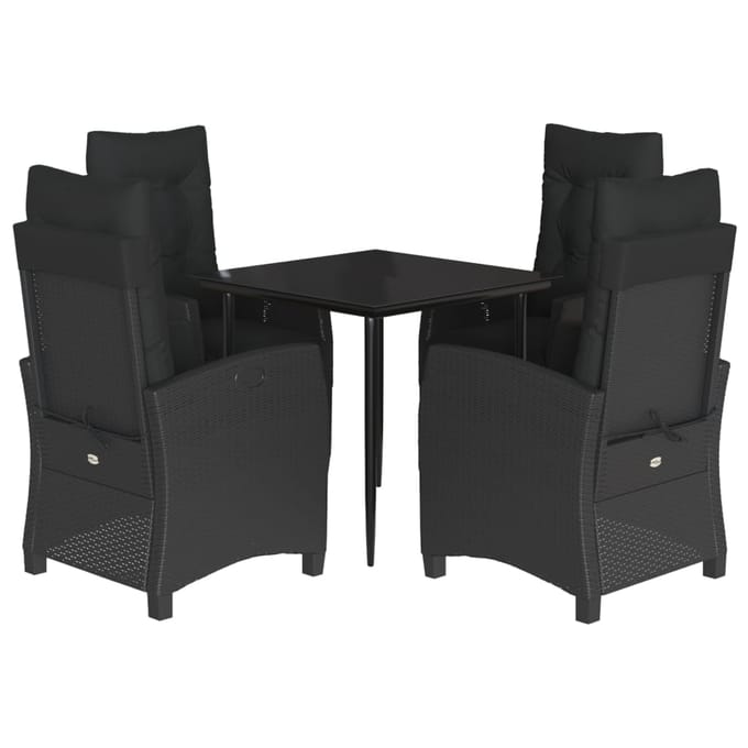 vidaXL - 5-delige - Tuinset - met - kussens - poly - rattan - zwart