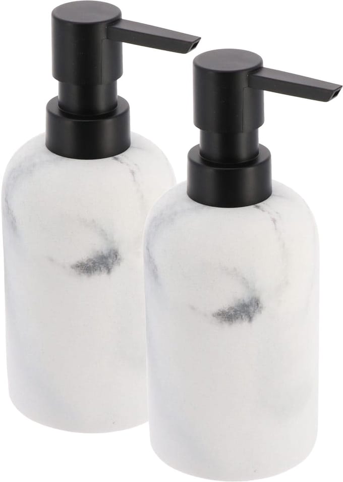 Tendance Zeeppompje/zeepdispenser - 2x - wit - marmer look - kunststof - 300 ml