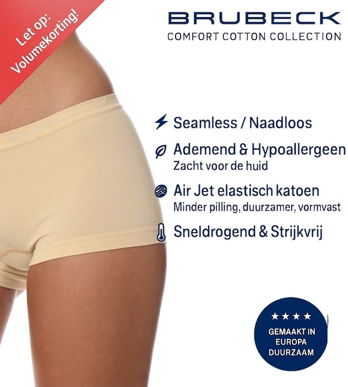 Brubeck Dames Boxershorts – Naadloos (Seamless) Elastisch Katoen - Beige - S