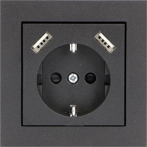 ProCharge Afdekplaat wandcontactdoos 2x USB C Mat zwart