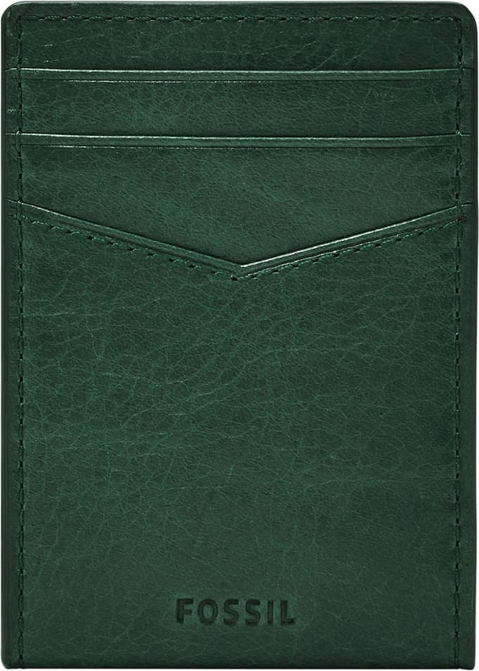 FOSSIL Leren Kaarthoes Dollarclip Andrew Card Case Pine Green Groen