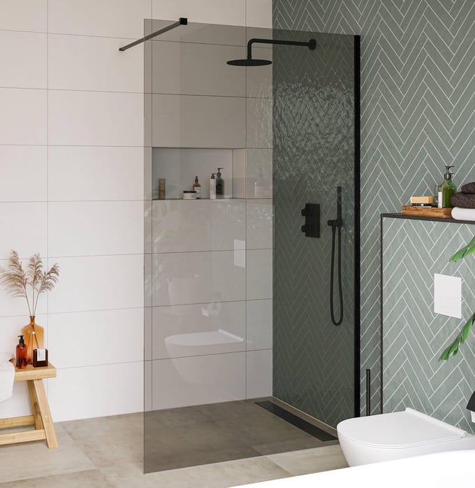 Saqu Modulo Inloopdouche - 120x210 cm - Grijs Veiligheidsglas - Anti-kalk - Mat Zwart - Douchewand