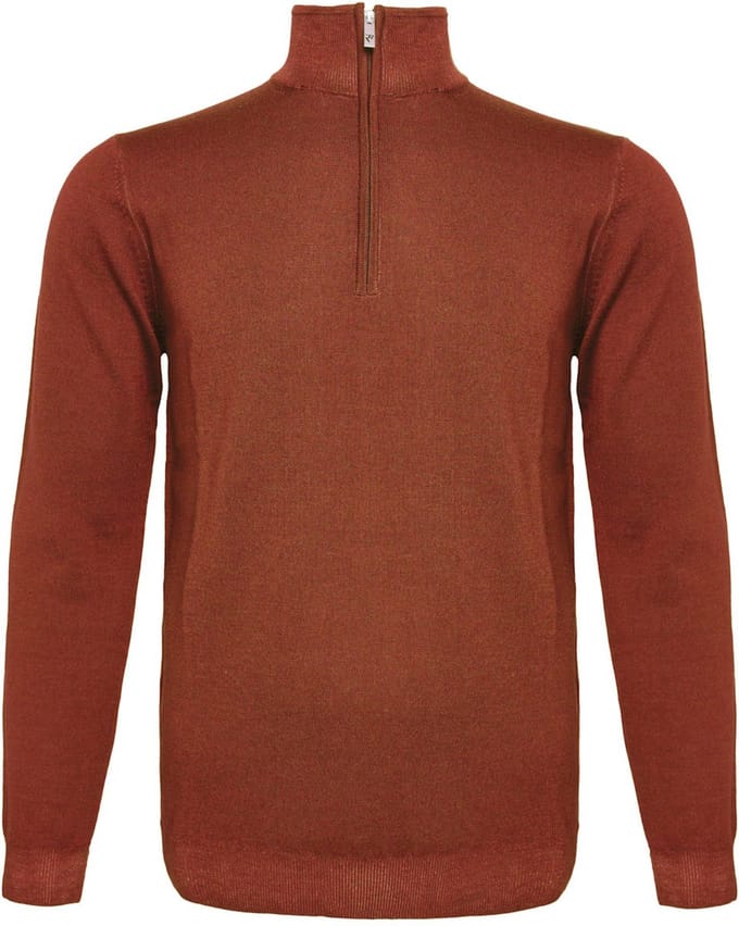 R2 Half Zip Trui Merinowol Brique - Maat XL - Heren - Quarter zip
