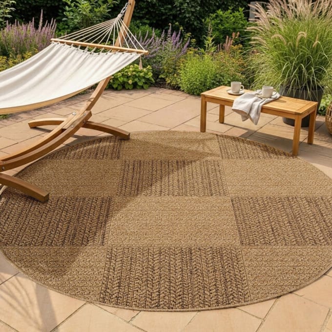 Muratap Timber rond buitenkleed – jute look – weerbestendig – 200 cm rond