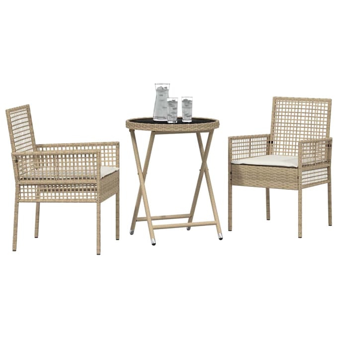 vidaXL - Tuin - Bistro - Set - 3 - st - Beige - poly - rattan