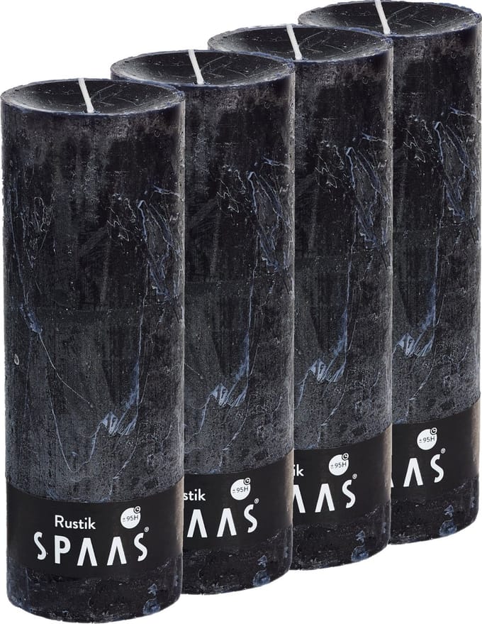Spaas Rustieke Stompkaarsen 70/190 mm - Zwart - circa 95u - 4 kaarsen