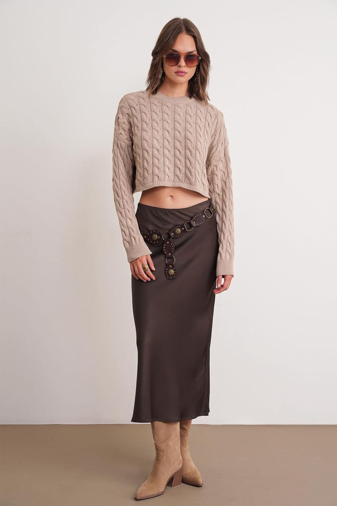 Cable Knit Patroon Ronde Hals Trui