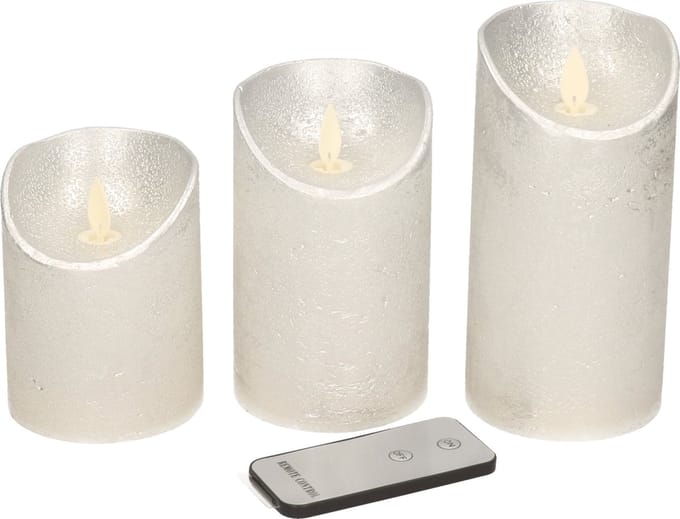 Anna's Collection Stompkaarsen - 3x st - zilver - LED kaarsen - afstandsbediening