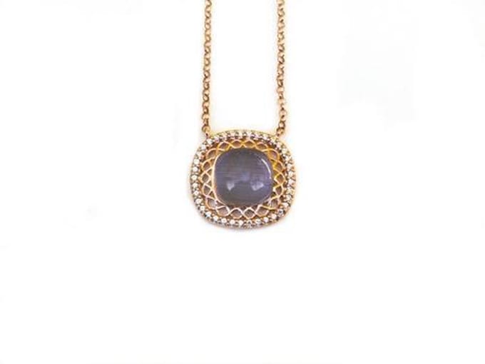 model Vintage vierkant collier in zilver roze verguld paars